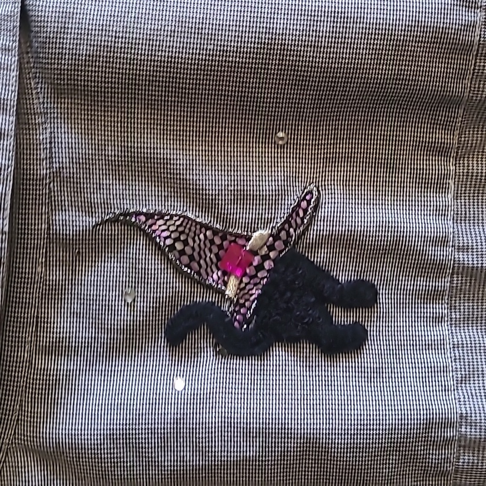 Vintage Karen Scott Plaid B&W Halloween Embroidered Beaded 👕 Sz S - Picture 6 of 6